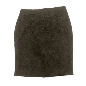 Ann Taylor Black Lace Fully Lined Pencil Skirt Knee Length Rear Slit